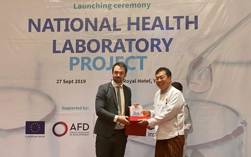 Permanent Secretary of MoHS, Prof. Dr. Thet Khine Win and Louis Delorme, International and South-East Asia manager for the Mérieux Foundation, during the NHL project launching ceremony